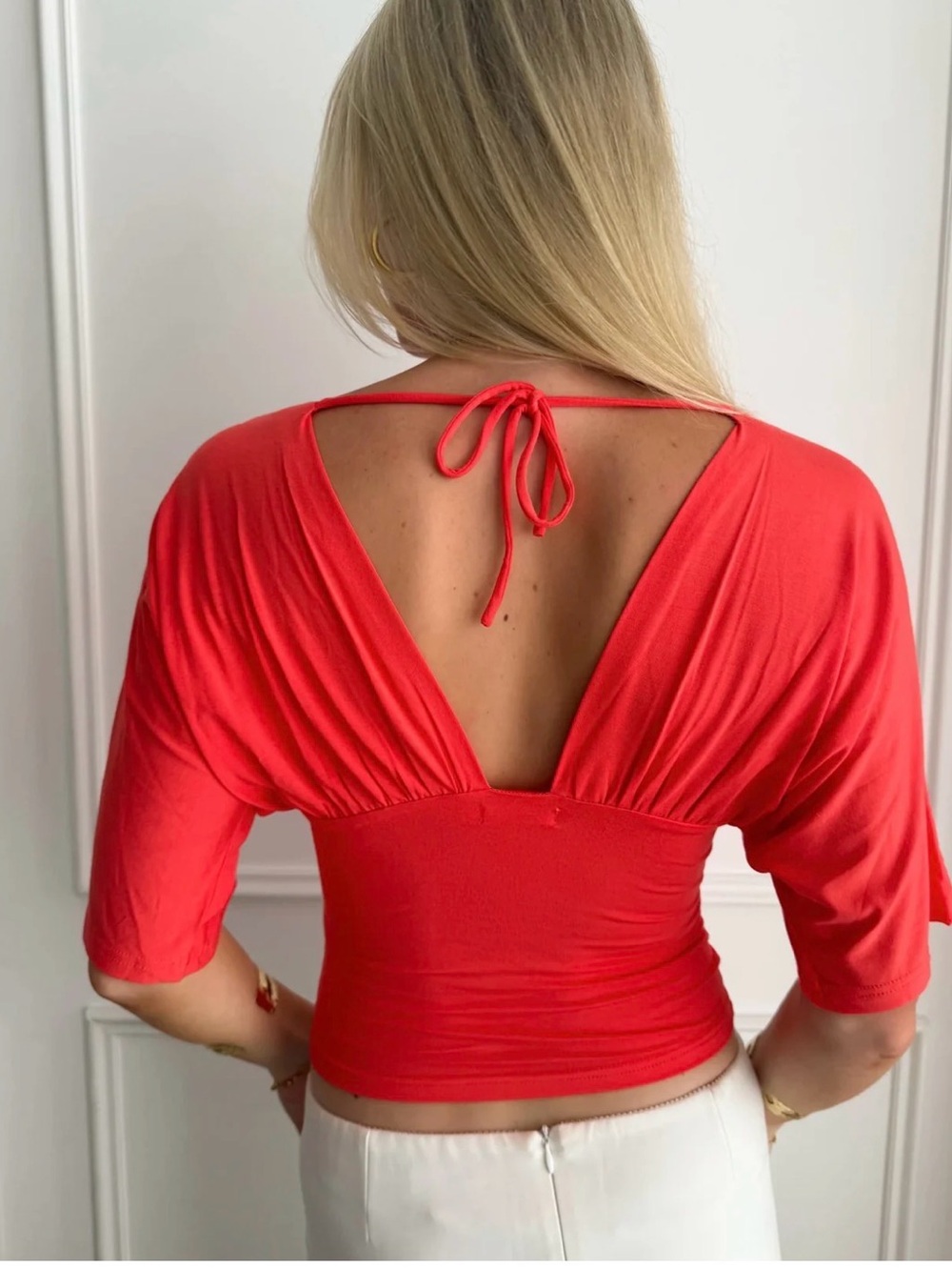 Scandivv Anna Deep V in Coral Red - Picture 2 of 7